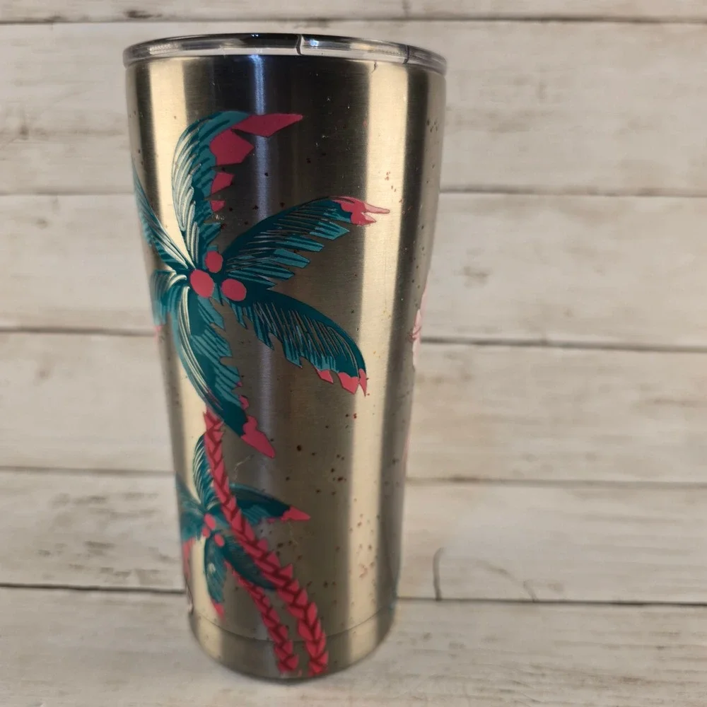 Ron Jon Surf Shop Tervis Tumbler Stainless Steel Flamingo Palm Tree 30oz Travel